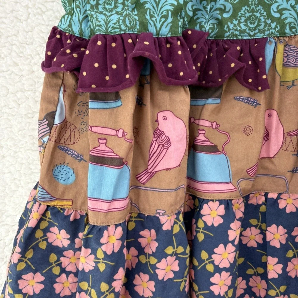 Matilda Jane Shasta Dress Paint By Numbers Bird Floral Patchwork Girls 6